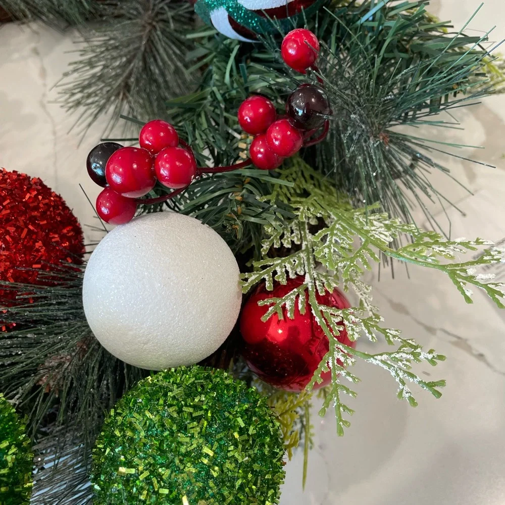 Kirklands Holiday Wreath with Red, Green, and White Accents